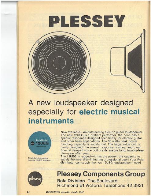vintage Plessey Rola guitar speaker 12PEG advert vintage Plessey Rola guitar speaker 12PEG advert
