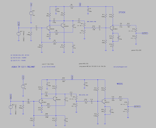 AIWA: TP-1011 Preamp schematic AIWA: TP-1011 reel to reel preamp schematic with mods. For guitar effect pedal builds