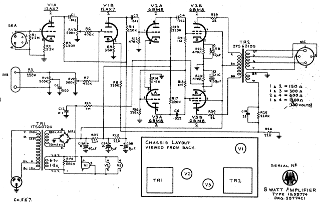 AWA PA774 8 watt amplifier schematic