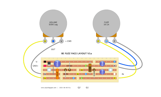 FUZZ FACE - 0.15" VERO LAYOUT - BE V1a FUZZ FACE - 0.15" VERO LAYOUT - BE V1a