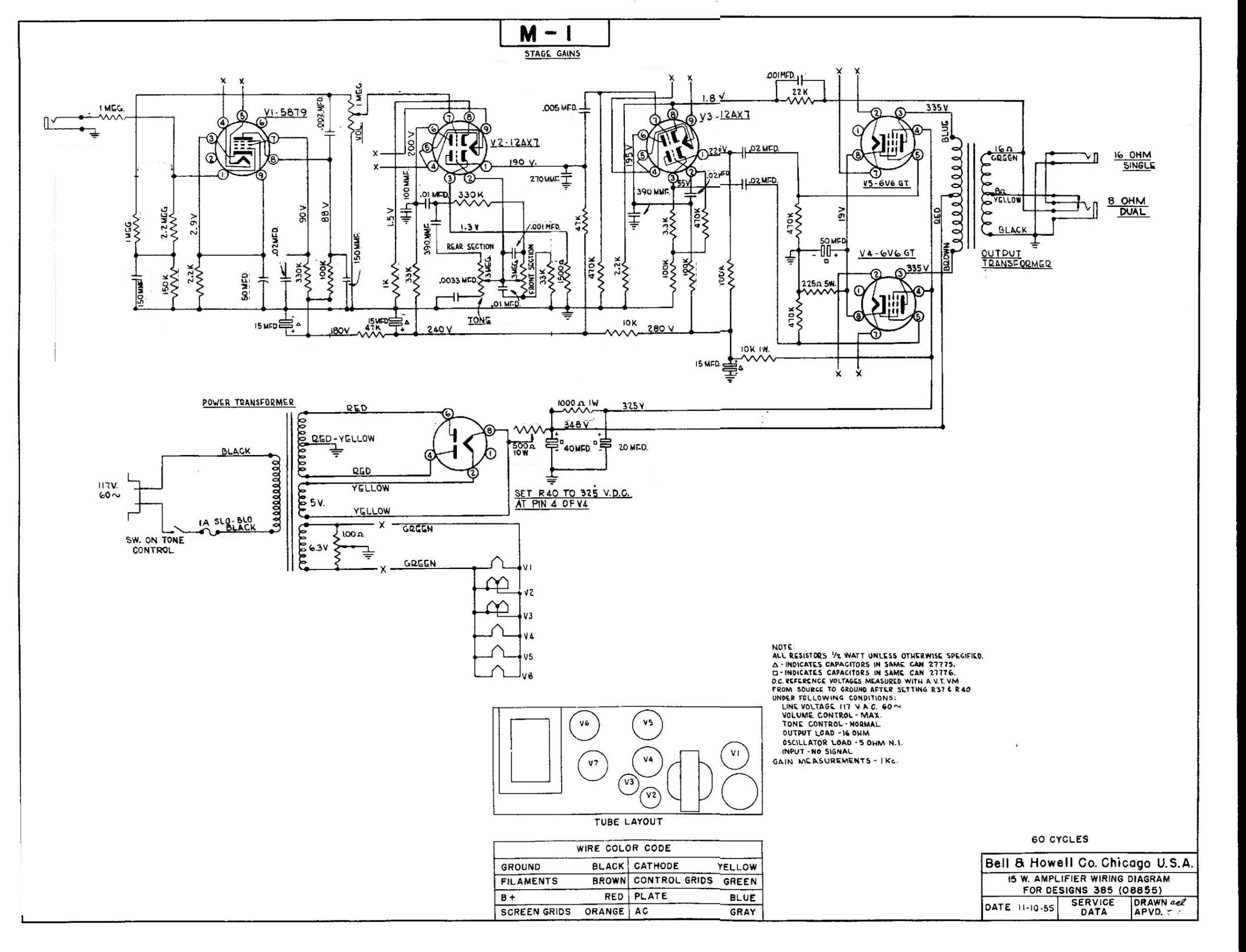 Bell and Howell Filmosound 385 6V6 model schematic 1 cf272ab28b07