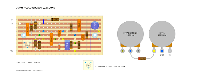 COLORSOUND x D*A*M FUZZ SOUND. -  GUITAR EFFECT FUZZ 0.15" VERO LAYOUT
