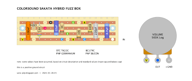 COLORSOUND "SAKATA" ONE KNOB FUZZ vero layout