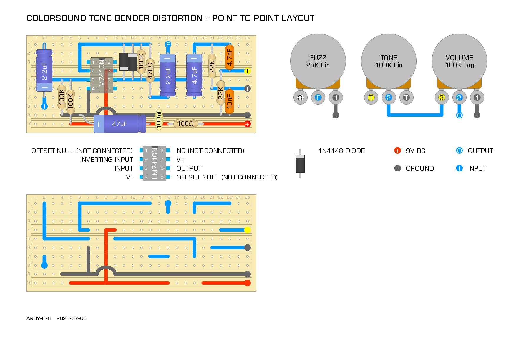 COLORSOUND TONE BENDER DISTORTION POINT TO POINT LAYOUT ccf6c057b9f8