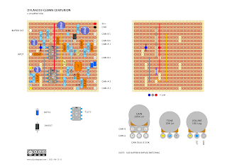 DYLAN159 CLOWN CENTURION - STRIPBOARD LAYOUT DYLAN159 CLOWN CENTURION - GUITAR EFECT VERO LAYOUT