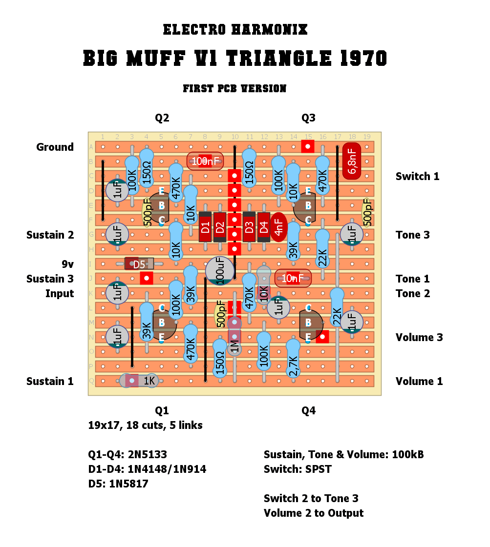 EHX Big Muff V1 1970 Triangle first PCB c27e0a29aff3