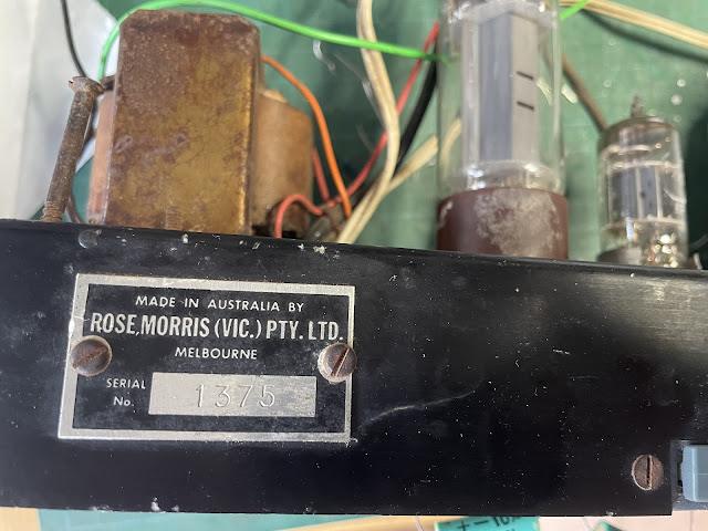 Goldentone 1776 vintage guitar amplifier rear panel serial Goldentone 1776 guitar amplifier showing rear panel serial number made by Rose Morris