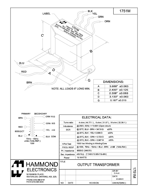 HAMMOND 1751M OUTPUT TRANSFORMER DATASHEET HAMMOND 1751M OUTPUT TRANSFORMER DATASHEET