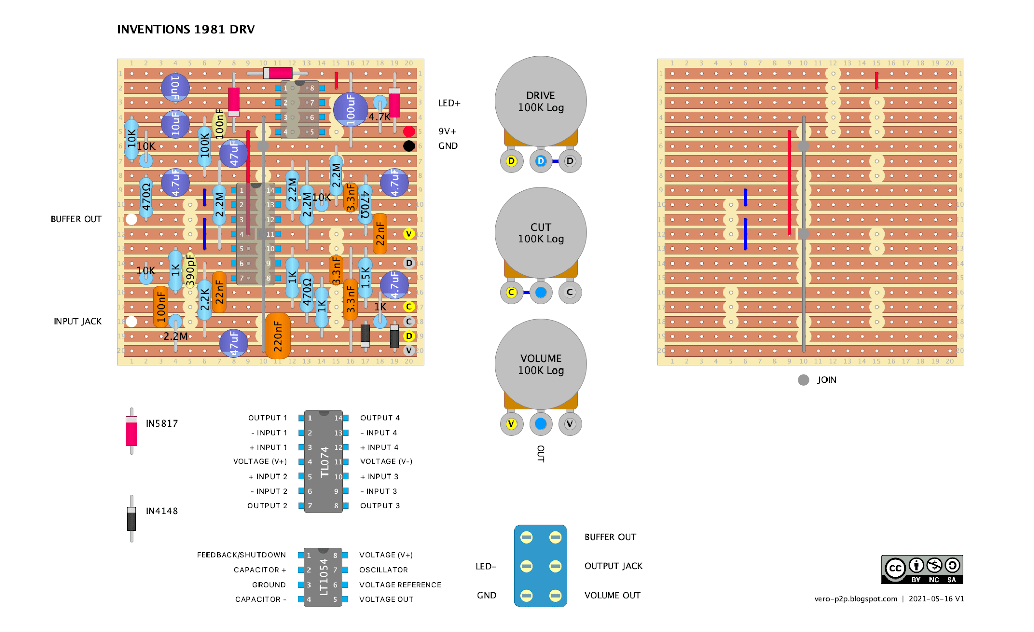 INVENTIONS 1981 DRV - GUITAR FX VERO LAYOUT INVENTIONS 1981 DRV - GUITAR FX VERO LAYOUT DIY STRIPBOARD LAYOUT