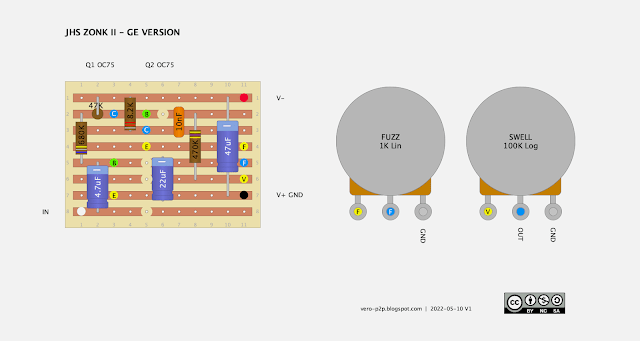 JHS ZONK II - 0.15” VEROBOARD LAYOUT JHS ZONK II - 0.15” VERO GUITAR FX LAYOUT