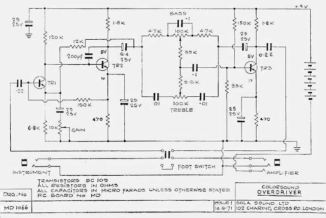 COLORSOUND OVERDRIVER SCHEMATIC 1971 Original 1971 Colorsound Overdriver schematic