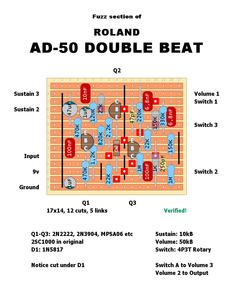 Roland AD 50 Double Beat fuzz section d224a9a15f83