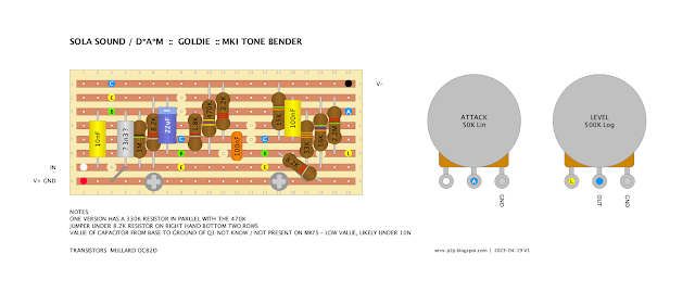 SOLA SOUND / D*A*M GOLDIE MKI TONE BENDER - 0.15" VERO LAYOUT SOLA SOUND / D*A*M GOLDIE MKI TONE BENDER - 0.15" VERO LAYOUT