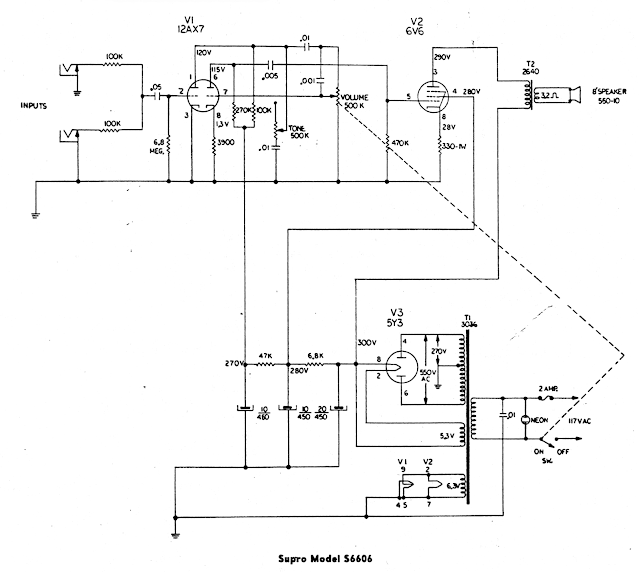 Supro S6606 single-ended valve amp schematic
