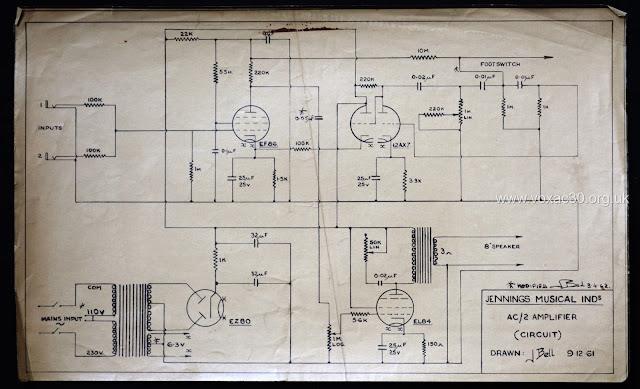 VINTAGE VOX AC2, GUITAR AMPLIFIER SCHEMATIC VINTAGE VOX AC2, GUITAR AMPLIFIER SCHEMATIC