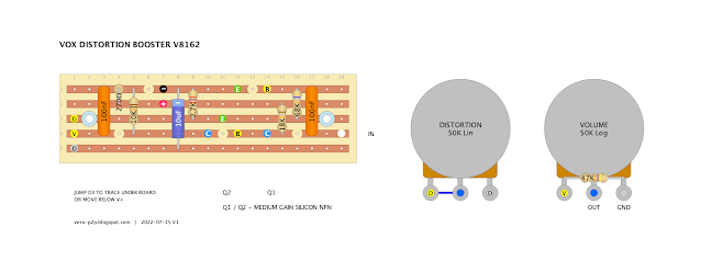 VOX DISTORTION BOOSTER | 0.15" VERO LAYOUT VOX DISTORTION BOOSTER | 0.15" VERO LAYOUT