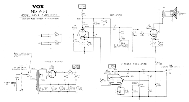Vox AC-4 schematic guitar amplifier - vintage version V-1-1