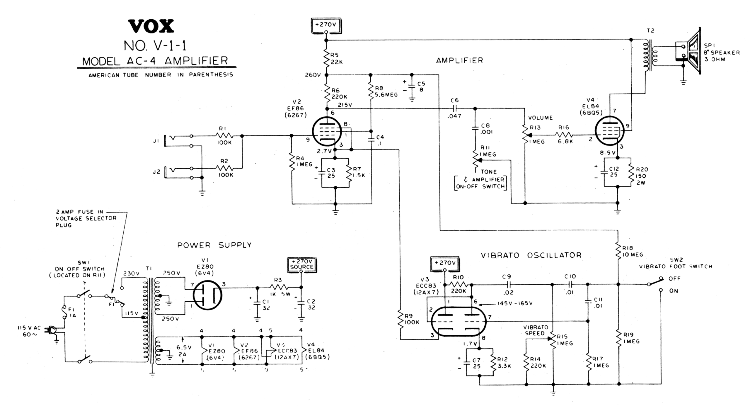 Vox AC 4 amplifier schematic vintage V 1 1 c2877036f91c